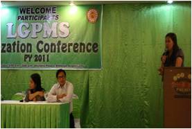 Lerrie S. Hernandez, Monitoring and Evaluation Division OIC-Chief of the DILG deliver her messages